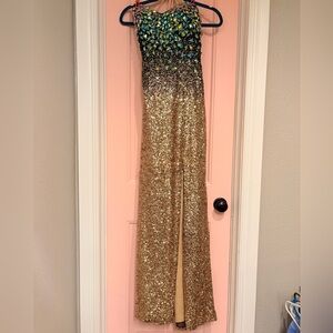 La Femme Gold Sequin Prom Dress – Floor Length – Retail $400+